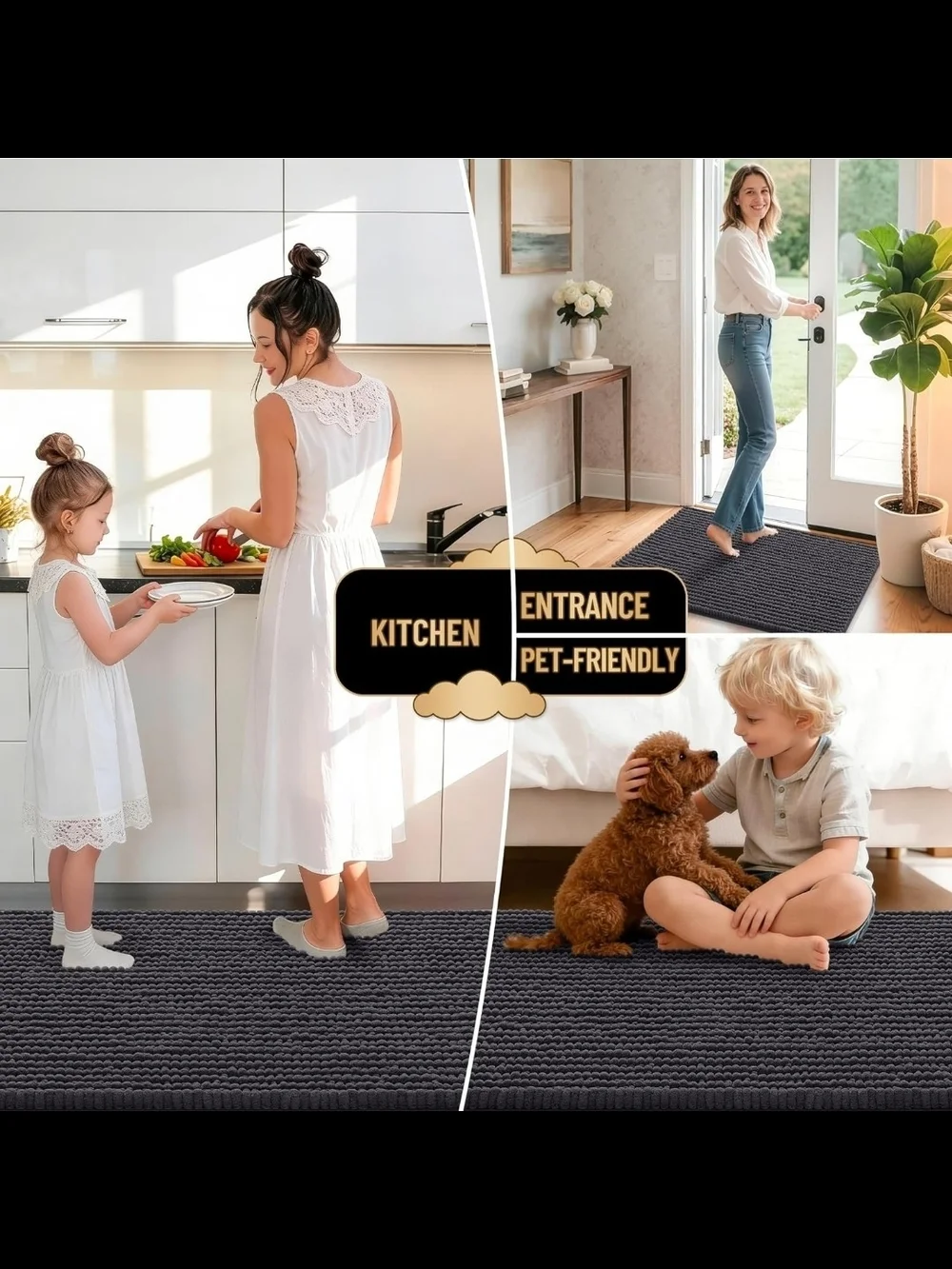 OLANLY Dark Grey Soft Absorbent Chenille Bathroom Runner Rug - 70